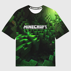 Футболка оверсайз женская Minecraft logo зеленые кубики, цвет: 3D-принт