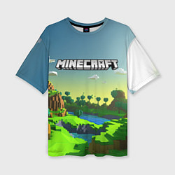 Женская футболка оверсайз Minecraft logo зеленый летний мир