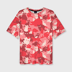 Женская футболка оверсайз Розовый кошачий комуфляж