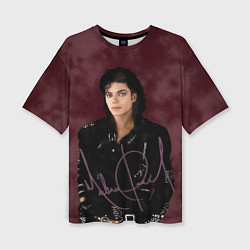 Женская футболка оверсайз Michael Jackson на бордовом фоне