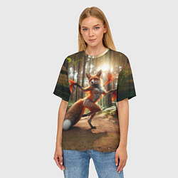 Футболка оверсайз женская Лиса Шаманка танцует зажигательный танец в лесу, цвет: 3D-принт — фото 2