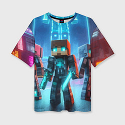 Футболка оверсайз женская Minecraft - ai art neon, цвет: 3D-принт