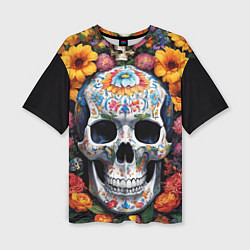 Женская футболка оверсайз Bright colors and a skull