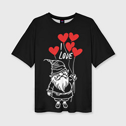 Женская футболка оверсайз Гном с сердечками