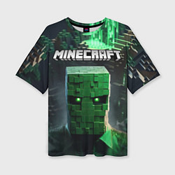 Женская футболка оверсайз Minecraft зеленый персонаж каменные джунгли