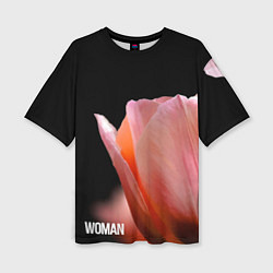 Женская футболка оверсайз Тюльпан на чёрном - woman