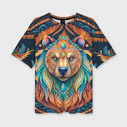 Женская футболка оверсайз Медведь шаман тотемное животное