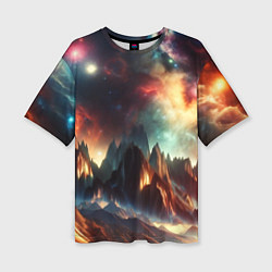 Женская футболка оверсайз Space landscape with mountains
