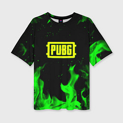 Женская футболка оверсайз PUBG кислотное лого огненный стиль