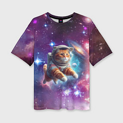 Женская футболка оверсайз Котик смелый космонавт - нейросеть