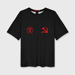 Женская футболка оверсайз СССР гост три полоски на белом фоне