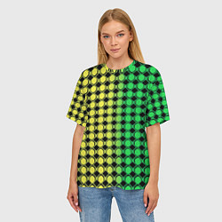 Футболка оверсайз женская Зелёные восьмиугольники и чёрные ромбы, цвет: 3D-принт — фото 2