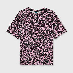 Женская футболка оверсайз Чёрно-розовый пятнистый