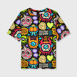 Женская футболка оверсайз Feel good every day motivation monsters pattern