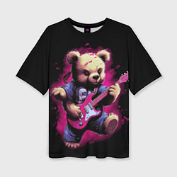 Женская футболка оверсайз Плюшевый медведь музыкант с гитарой