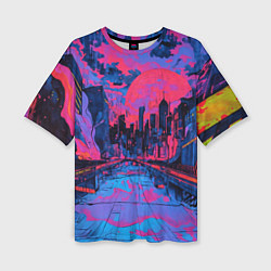 Женская футболка оверсайз Город в психоделических цветах
