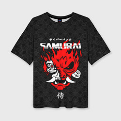 Женская футболка оверсайз Киберпанк 2077 - логотип самурая