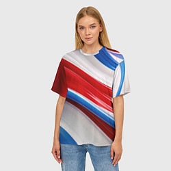 Футболка оверсайз женская Объемные волны абстракции красно-сине-белые, цвет: 3D-принт — фото 2