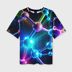 Женская футболка оверсайз Молекулярная структура - неоновая