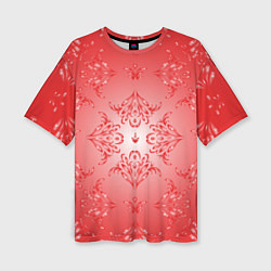 Женская футболка оверсайз Красный симметричный узор