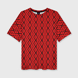 Футболка оверсайз женская Ярко-красный с чёрными линиями, цвет: 3D-принт