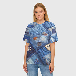 Футболка оверсайз женская Vanguard jeans patchwork - ai art, цвет: 3D-принт — фото 2