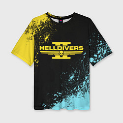 Женская футболка оверсайз Helldivers 2 logo yellow and blue splash