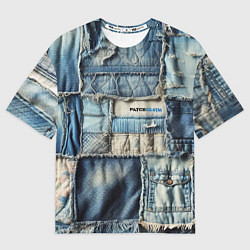 Футболка оверсайз женская Patchwork denim - vogue, цвет: 3D-принт