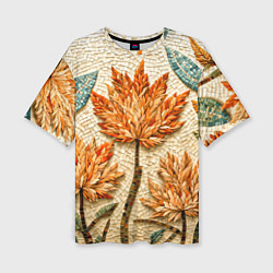Женская футболка оверсайз Мозаика осенняя листва в теплых тонах