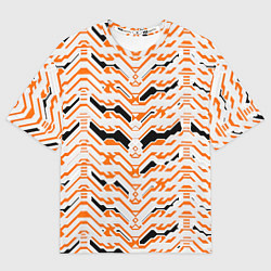Женская футболка оверсайз Агрессивный бело-оранжевый паттерн