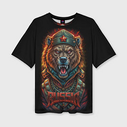 Женская футболка оверсайз Русский медведь солдат