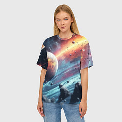 Футболка оверсайз женская Объемный космос и планеты, цвет: 3D-принт — фото 2