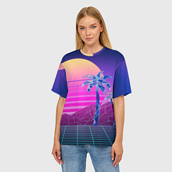 Футболка оверсайз женская Vaporwave неоновые горы и пальмы, цвет: 3D-принт — фото 2