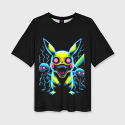 Футболка оверсайз женская Pikachu and skeletons - neon glow ai art, цвет: 3D-принт