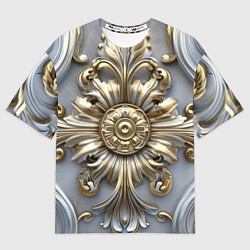 Футболка оверсайз женская Классические узоры бело-золотые узоры, цвет: 3D-принт