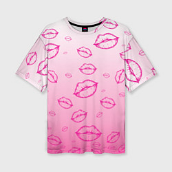 Футболка оверсайз женская Паттерн малиновые губы на розовом градиент - lips, цвет: 3D-принт