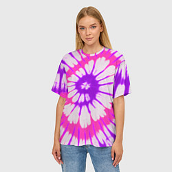 Футболка оверсайз женская Тай дай розовый с фиолетовым, цвет: 3D-принт — фото 2