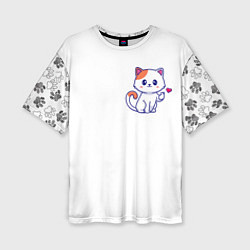 Женская футболка оверсайз Милый кот посылает любовь