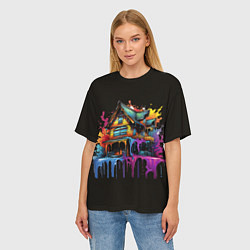 Футболка оверсайз женская Дом в цветных брызгах, цвет: 3D-принт — фото 2