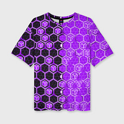 Футболка оверсайз женская Техно-киберпанк шестиугольники фиолетовый и чёрный, цвет: 3D-принт