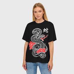Футболка оверсайз женская Черная змея - китайский иероглиф, цвет: 3D-принт — фото 2
