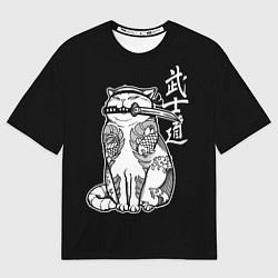Футболка оверсайз женская Кот самурай - вакидзаси в зубах, цвет: 3D-принт