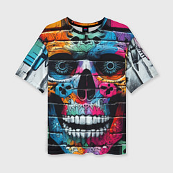 Женская футболка оверсайз Crazy color skull - graffiti