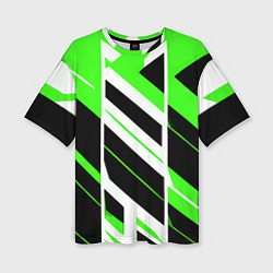 Футболка оверсайз женская Black and green stripes on a white background, цвет: 3D-принт