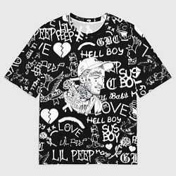 Футболка оверсайз женская Lil Peep pattern автографы лого, цвет: 3D-принт