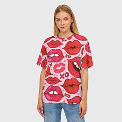 Футболка оверсайз женская Губы ХО паттерн, цвет: 3D-принт — фото 2