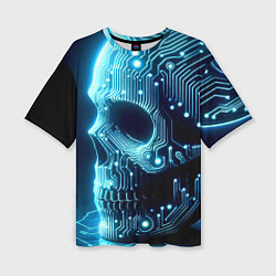 Футболка оверсайз женская Cyber neon skull - ai art с дорожками на плате, цвет: 3D-принт