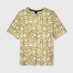 Футболка оверсайз женская Дудл человечки носатые - паттерн, цвет: 3D-принт