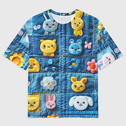 Футболка оверсайз женская Зайчата на пэчворк, цвет: 3D-принт