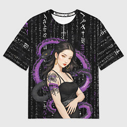 Футболка оверсайз женская Девушка с тату на руке и пурпурная змея, цвет: 3D-принт
